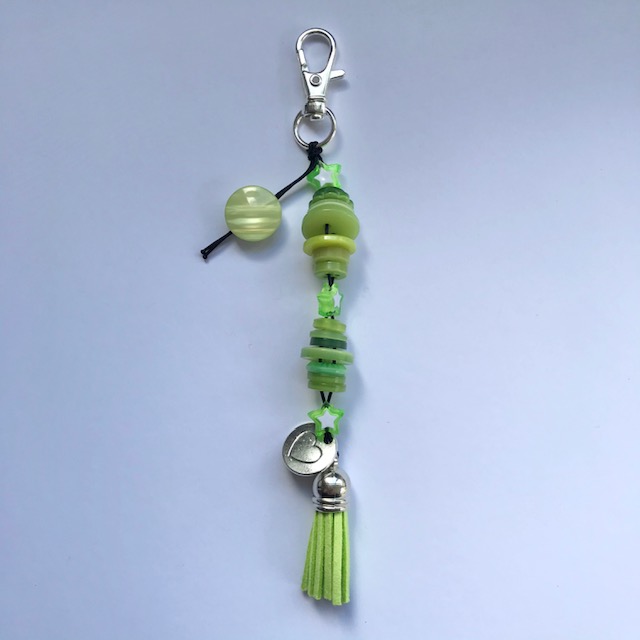 'Lime Green Heart' Vintage Button Keychain - SnailMailFairy Paperie